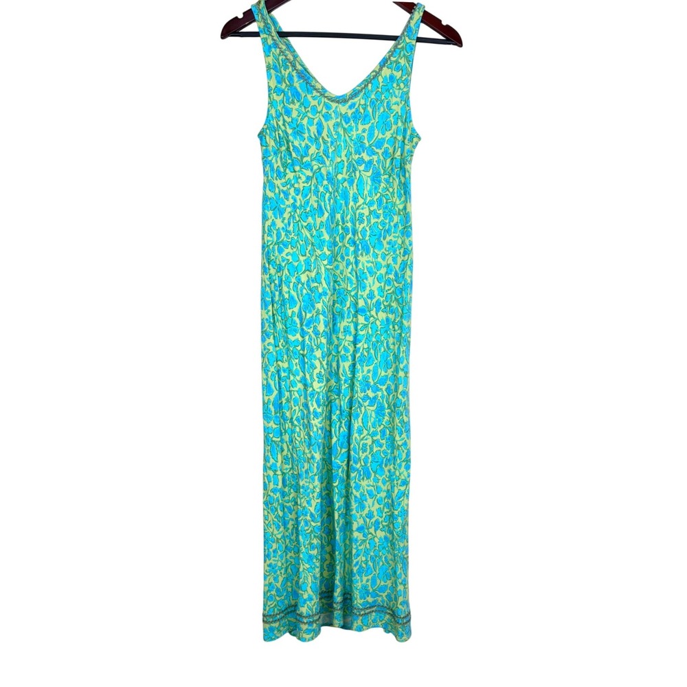 Y2K 90s Sigrid Olsen Dress M Maxi Slip Shift Phoebe Fairy Sleeveless Teal Boho